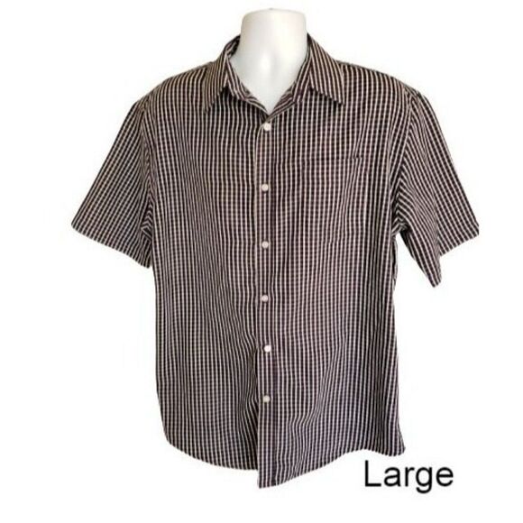 Men's Short Sleeve Casual Button Down Wrinkle Free Stetch Dress Shirt Large NWOT - Picture 1 of 8